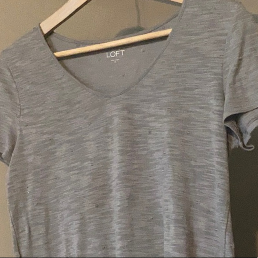 Gray LOFT t-shirt with tone on tone embroidered dots